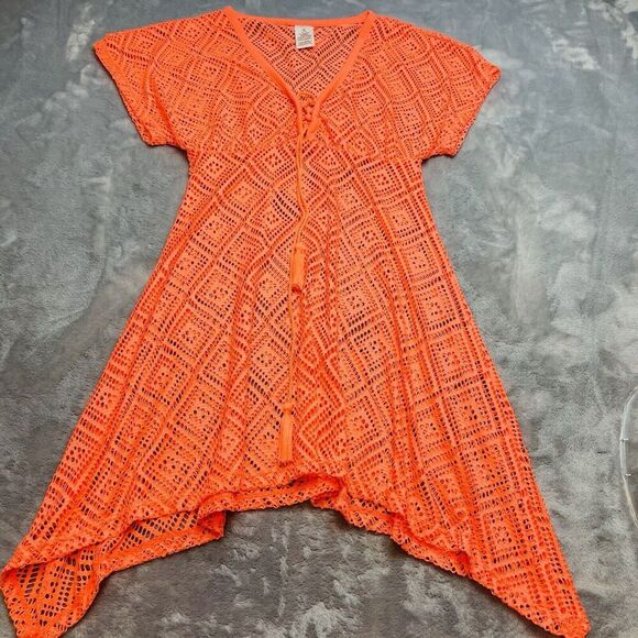 OP Ocean Pacific Swimsuit Cover Up Dress Juniors M/7-9 Neon Orange Aztec Beach - Picture 1 of 6
